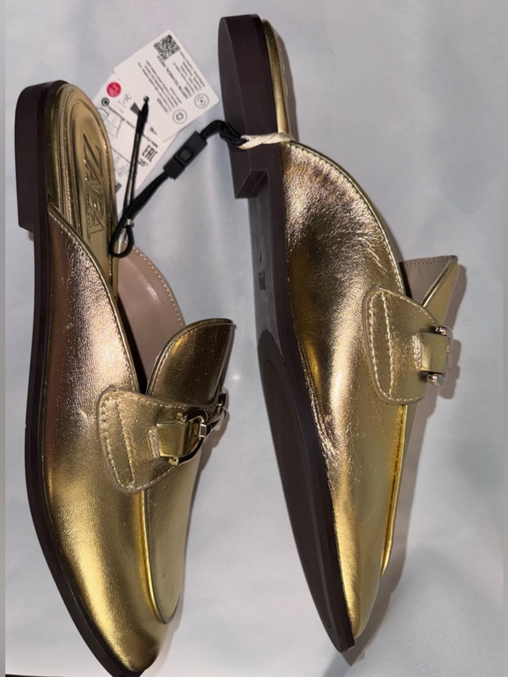 Zara Women’s Metallic Gold Slip-On Mules with Bit Detail, Size 39 New with Tags - Picture 7 of 11